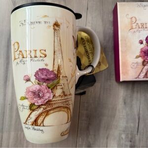 Paris Eiffel Tower Floral Travel Mug Ceramic